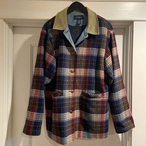 Vintage Kim Rogers plaid chore coat cord collar M